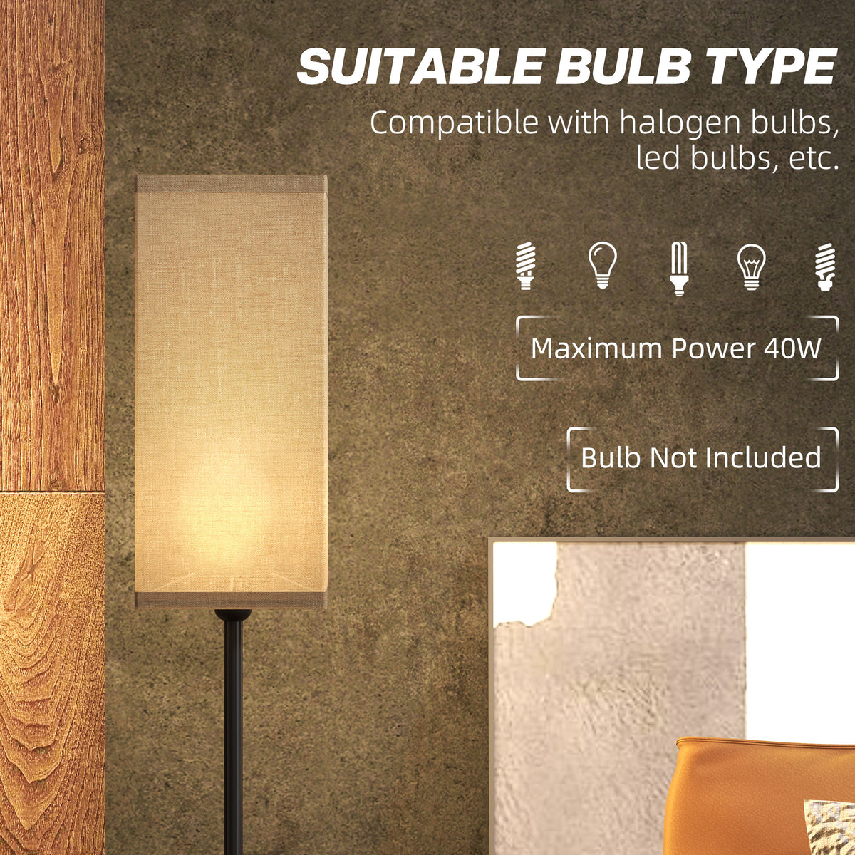 Floor Lamp, Modern Standing Lamp with Linen Shade and Foot Switch, Tall Lamps for Bedroom, Bulb not Included