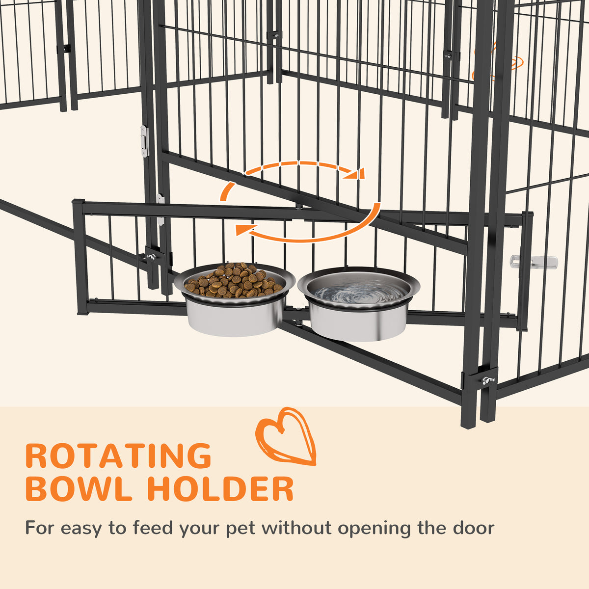Large Dog Kennel Outdoor Dog Play Pen with Canopy Rotating Bowl for Large Dogs, Brown