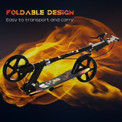 Kids Foldable Kick Scooter w/ Adjustable Height, Break, Big Wheels, for Ages 7-14 Years - Black