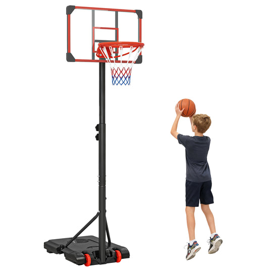 Height Adjustable Basketball Hoop and Stand with Firm Backboard and Weighted Base, Portable on Wheels, Red