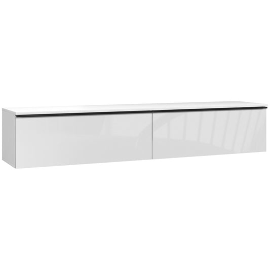 160cm High Gloss Floating TV Unit Stand for TVs up to 70", Wall Mounted TV Cabinet with Storage Cupboards, White