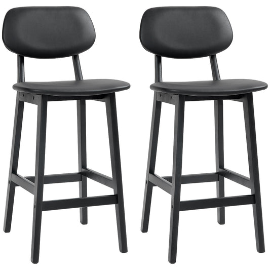 Set of Two Wooden Classic Bar Stools, with Faux Leather Seats