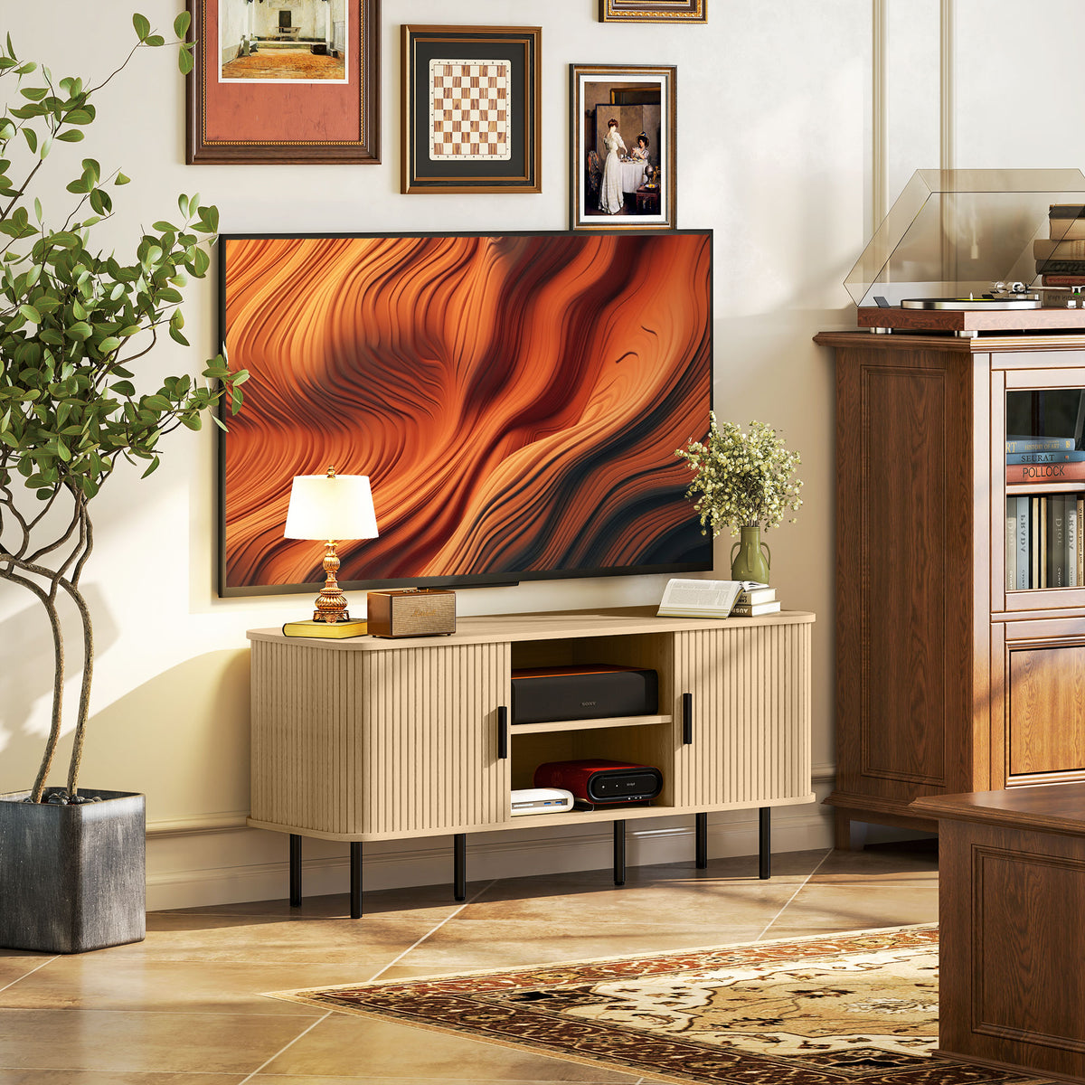 TV Stand Cabinet for TVs up to 55 Inches, TV Unit with Storage Shelves and Cupboard for Living Room