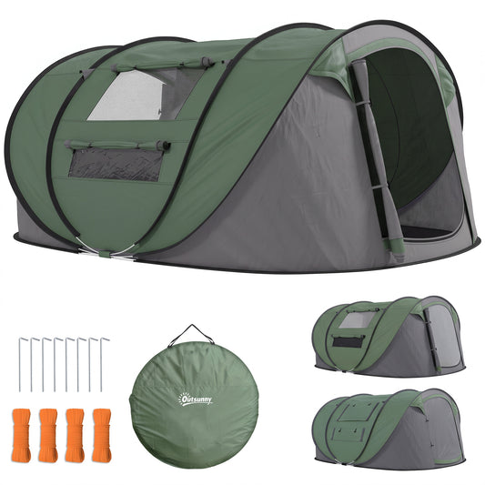 3 Person Pop-up Camping Tent, Family Dome Tent with Ground Sheet, 4 Windows and Portable Carry Bag for Beach Outdoor Trip