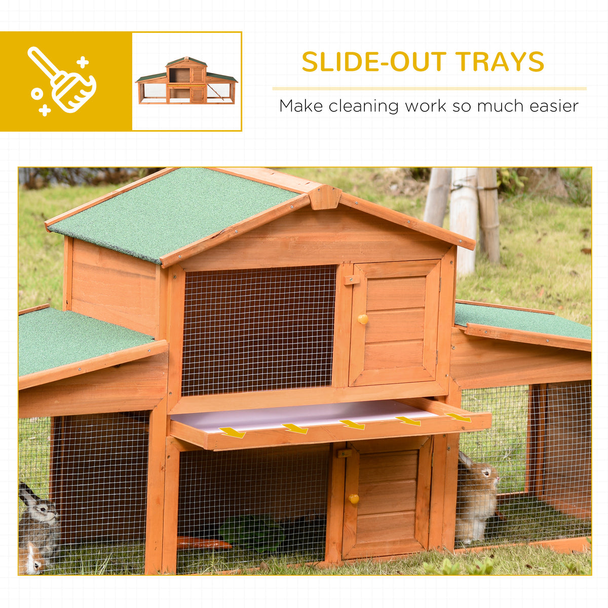 Large Rabbit Hutch Outdoor, Guinea Pig Hutch, Wooden Small Animal House, with Rabbit Run, 215 x 63 x 97 cm
