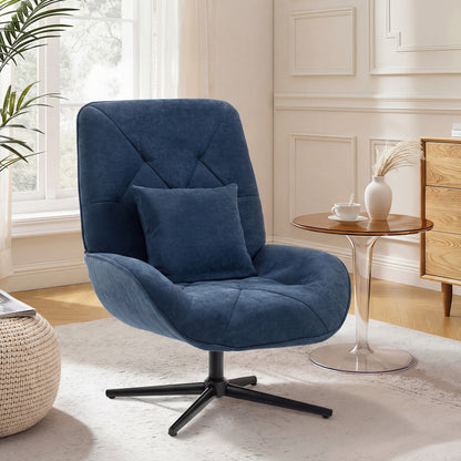 Accent Chair, Chenille Upholstered Swivel Armchair with Lumbar Pillow, High Back, Deep Seat and Metal Legs