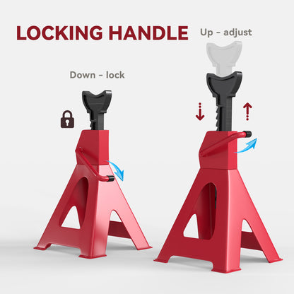 Axle Stands 2 Ton Car Jack Stands Pack of 2, 28-42.5 cm Height Adjustable Support Jack Stand, Heavy Duty Car Lift Tool for Vehicles, Caravans, Workshops, Garages, Red