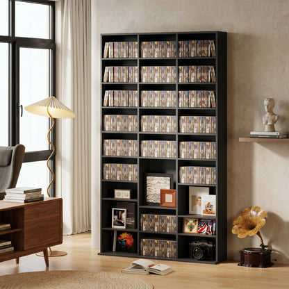 835 CD/500 DVD Storage Unit, Blu-ray Media Storage Shelf with 27 Compartments and 21 Adjustable Shelves