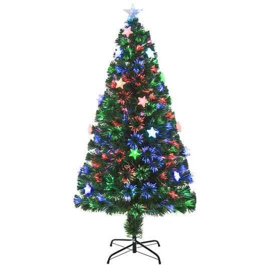 5FT Prelit Artificial Christmas Tree Fibre Optic Star LED Light Holiday Home Xmas Decoration with LED Light for Indoor Party, Green