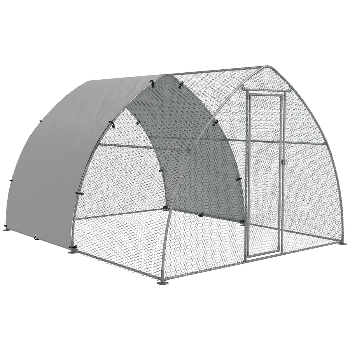 Galvanised Outdoor Chicken Coop, with Cover, for 8-12 Chickens, Hens, Ducks, Rabbits, 3 x 3.8 x 2.2m - Silver Tone