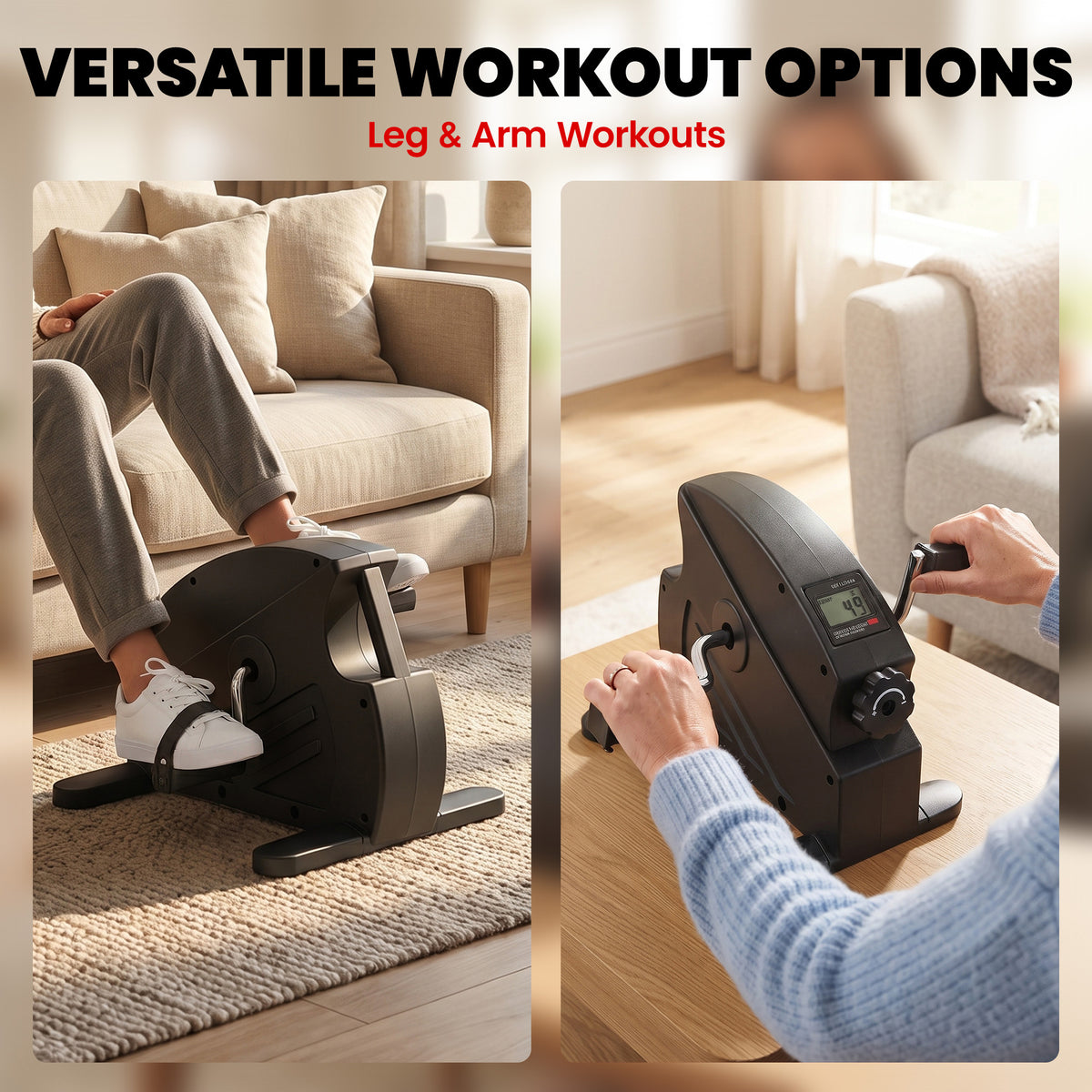 Mini Exercise Bike with Stepless Adjustable Resistance, LCD Display and 4-Level Pedal Straps for Home Workout, Black