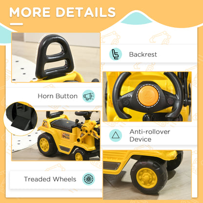 Ride On Tractor, 3 in 1 Ride On Excavator Toy, Toddler Digger Bulldozer with Storage, Pretend Play Construction Truck, NO POWER for 18-48 Months, Yellow