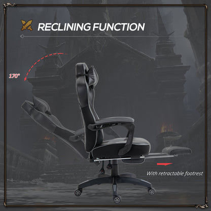 Computer Gaming Chair, Racing Desk Chair with Lumbar Support and Footrest, PU Leather Gamer Chair with Headrest and Swivel Wheels for Home, Grey
