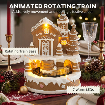 Christmas Gingerbread House, Lighted Musical Snow Village with Rotating Train, LEDs, Tunes, Battery Operated