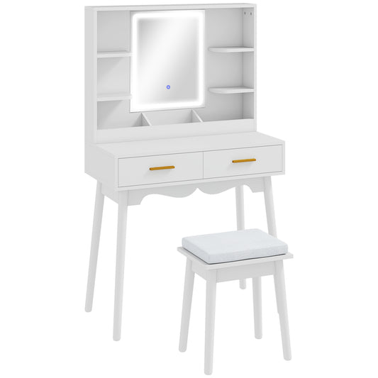Dressing Table, with LED Mirror - White