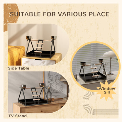 Parrot Stand Bird Stand w/Wood Perch Ladder Feeder Removable Tray