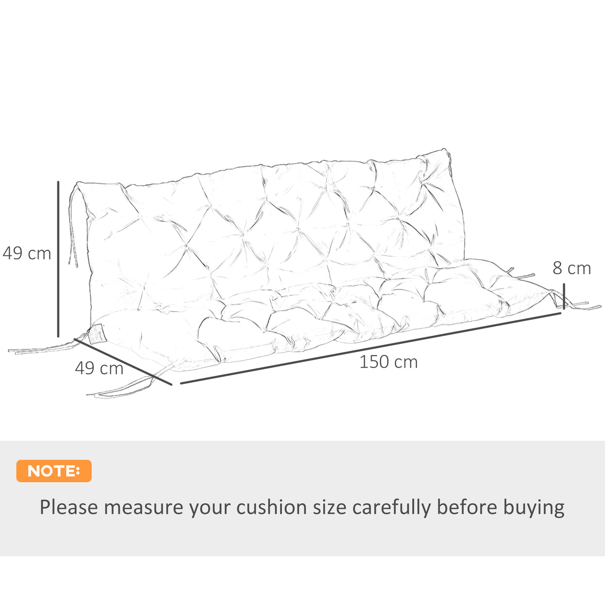3 Seater Bench Pad, Garden Swing Chair Cushion with Back and Ties, Tufted Style Garden Furniture Window Seat Cushion for Indoor and Outdoor Use, 98 x 150 cm, Black