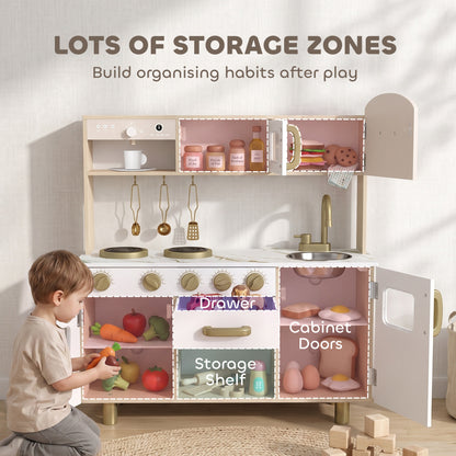 Play Kitchen, Kids Kitchen Playset with Rotating Coffee Machine, Storage Shelf, Stove, Gift for Kids 3-6 Years, White