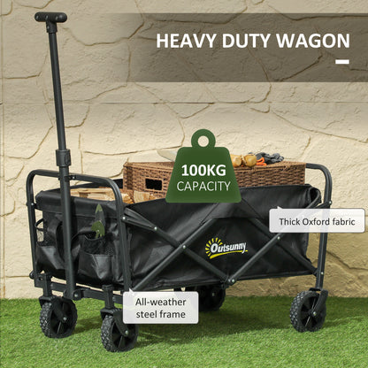 93L Festival Trolley on Wheels, Garden Folding Trolley Cart, 100kg Heavy Duty Collapsible Folding Wagon with Adjustable Handle and Carrying Bag for Beach, Camping, Festival