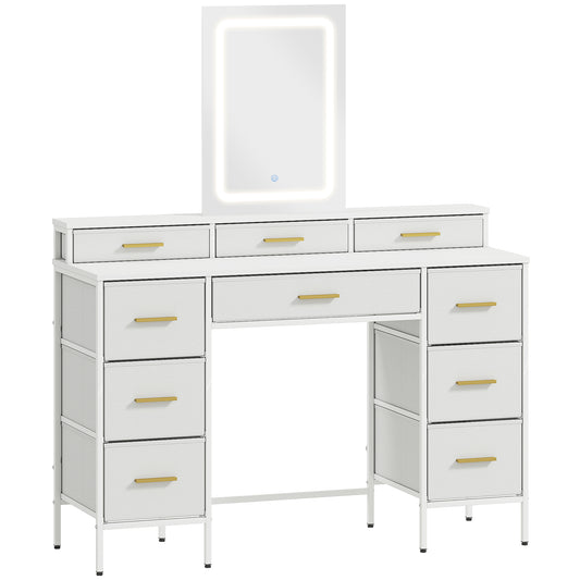 Multi-Storage Dressing Table, with LED Mirror - White
