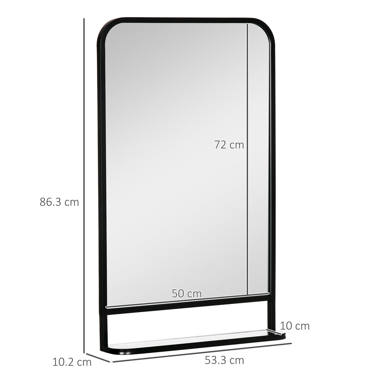 Modern Rectangular Wall Mirror with Storage Shelf, 86 x 53 Mirrors for Living Room, Bedroom, Black