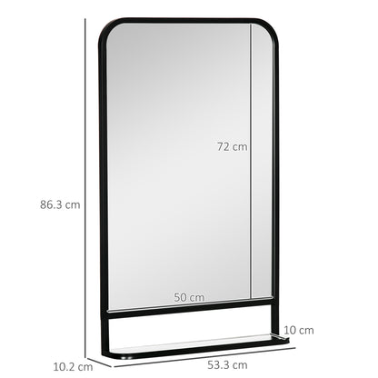 Modern Rectangular Wall Mirror with Storage Shelf, 86 x 53 Mirrors for Living Room, Bedroom, Black