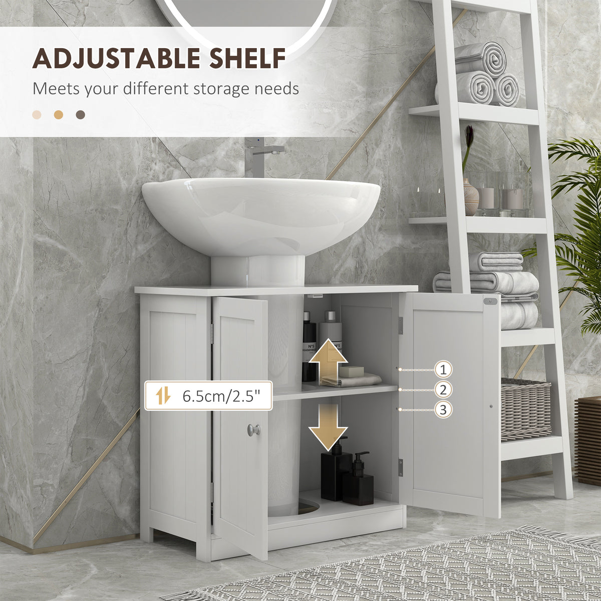 Under Sink Bathroom Storage Cabinet 2 Layers Vanity Unit Wooden - White