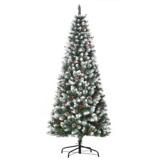 6FT Artificial Christmas Tree Xmas Pencil Tree with Red Berries and Pinecones Holiday Home Indoor Decoration with Foldable Feet, Green