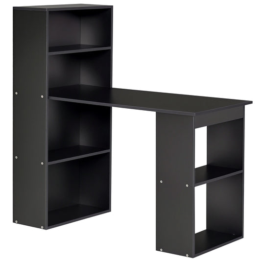 120cm Computer Desk, Wooden PC Laptop Table with 6-Tier Storage Bookshelves, Home Office Working Study Desk, Writing Workstation