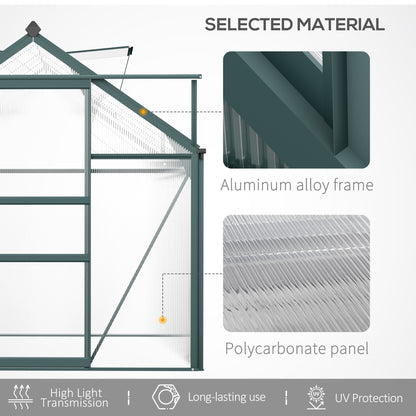 6 x 10ft Polycarbonate Greenhouse, Large Walk-In Green House with Slide Door and Window, Garden Plants Grow House with Aluminium Frame and Foundation, Dark Green