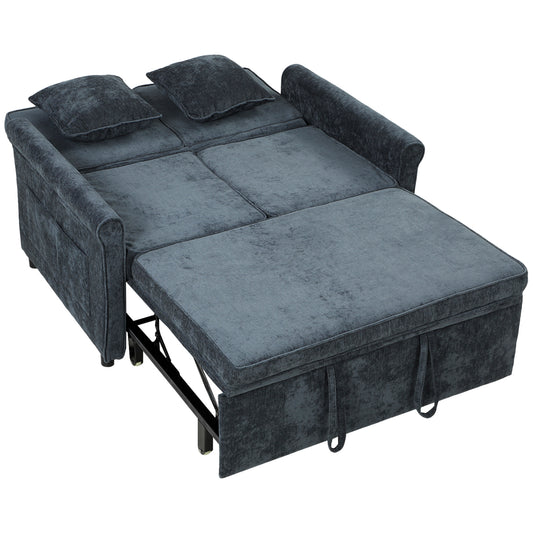 2 Seater Sofa Bed 3-in-1 Convertible Chenille Pull Out Sleeper Sofa with 5-Position Adjustable Backrest