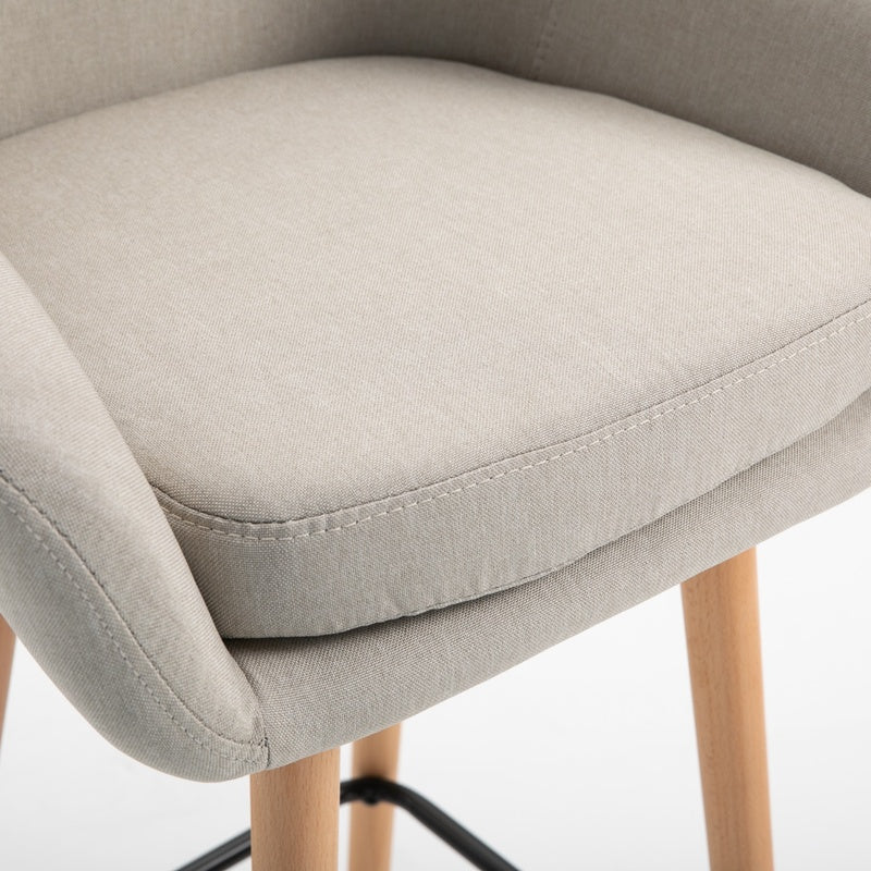 Set of 2 Bar Stools Modern Upholstered Seat Bar Chairs with Metal Frame, Solid Wood Legs Living Room Dining Room Fabric Furniture - Beige