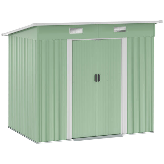 7 x 4ft Outdoor Garden Metal Storage Shed, Tool Storage Box for Backyard, Patio and Lawn, Light Green