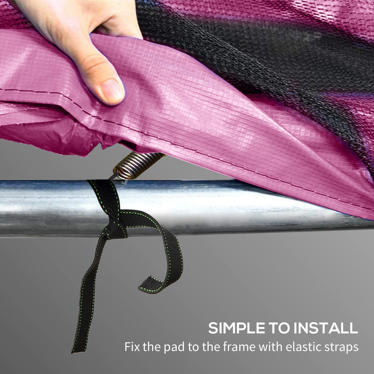 8FT Trampoline Spring Cover, Plastic Trampoline Pad Replacement with Elastic Cord, Waterproof, UV Resistant and Tear-Resistant, No Holes for Pole, Pink