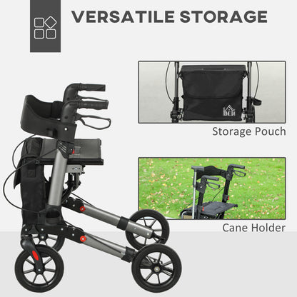 Rollator Walker with Seat, Compact Quick Folding Mobility Walker with 8" Wheels, Carry Bag, Adjustable Height, Cane Holder and Lightweight Aluminium Frame for Seniors and Disabled, Silver