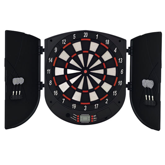 Electronic Dartboard Set 26 Games and 185 Variations with 6 Darts and Cabinet to Stroage Multi-Game Option Ready-to-Play