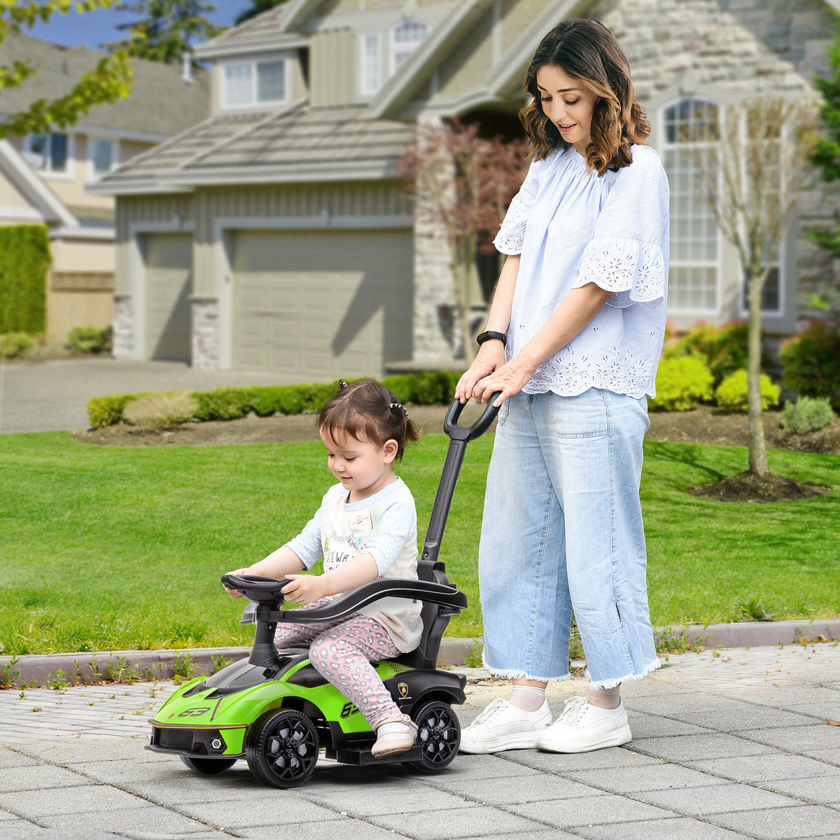 Kids 3-In-1 Lamborghini Ride-On and Stroller, with Horn