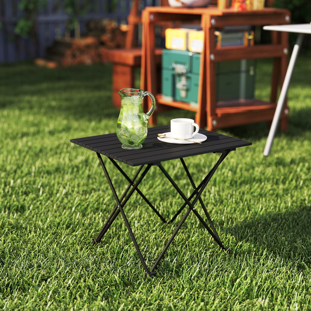 Folding Camping Table, Lightweight Metal Picnic Table with Carry Bag, Foldable Table for Outdoor Camping, Picnic, Hiking, BBQ, Fishing, Black