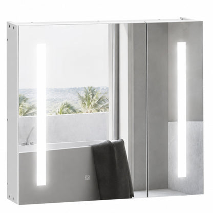 Illuminated Bathroom Mirror Cabinet 650 x 700Hmm LED Bathroom Mirror with Lights Touch Switch, Adjustable Shelf, USB Charge, White