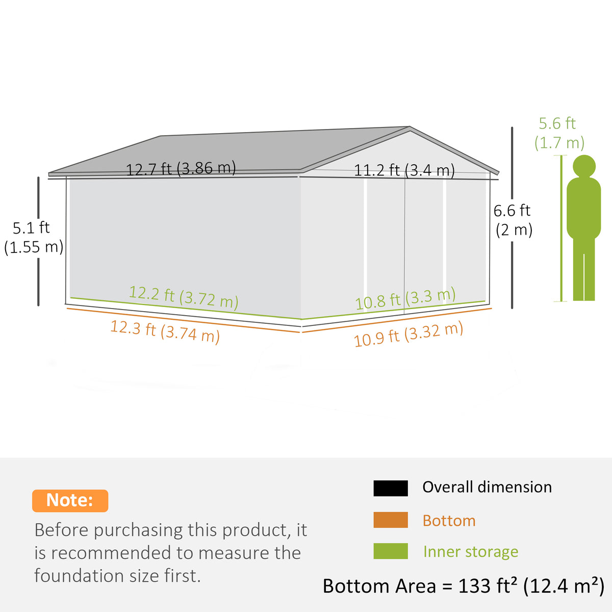 13 x 11ft Large Garden Shed, Mental Garden Storage Shed with Foundation Kit Ventilation & Doors, Light Grey