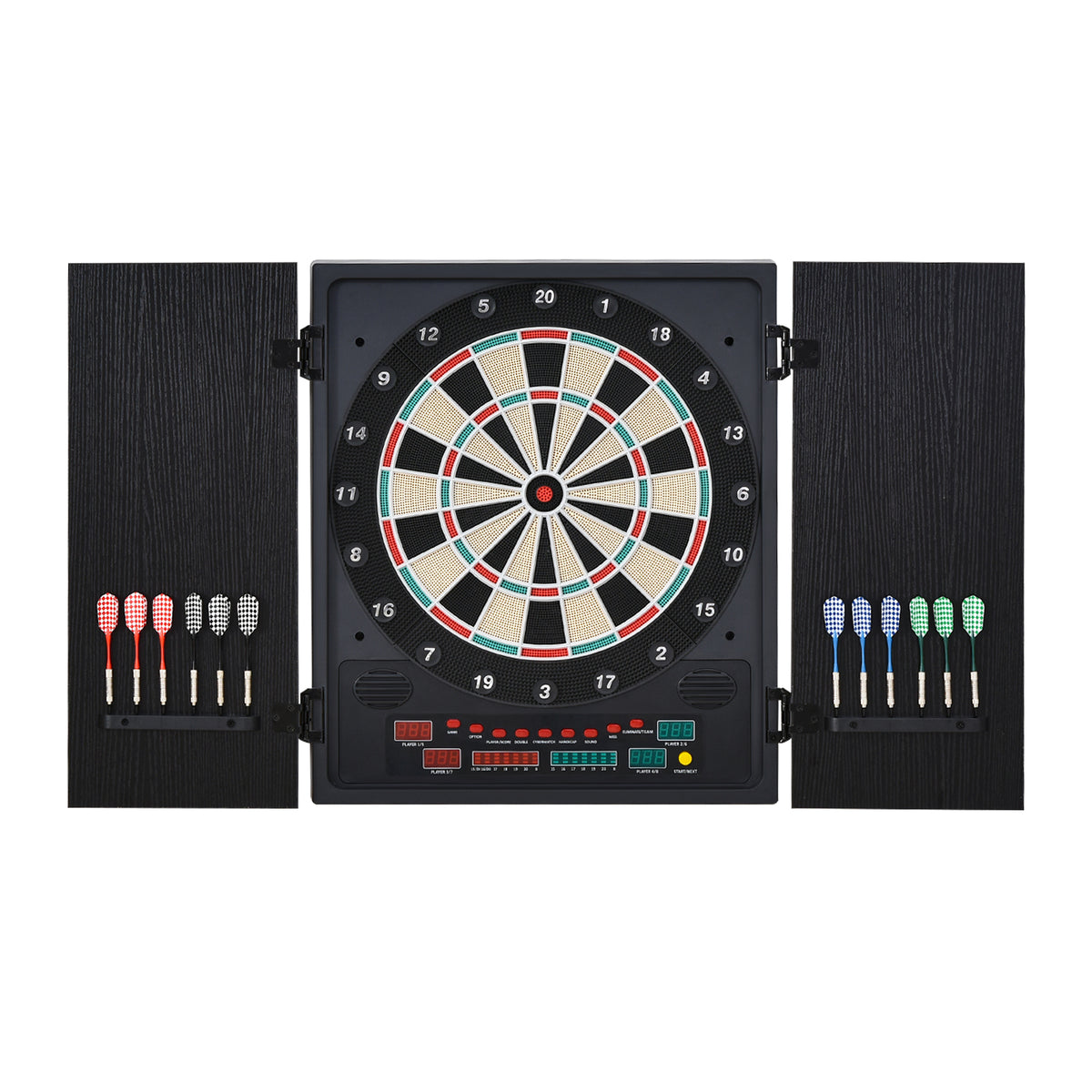 Electronic Dartboard Set, 27 Games Modes and 202 Variations, LED & 12 Soft Tip Darts and Cabinet to Storage, Ready-to-Play Multi-Game Option Darts Machine