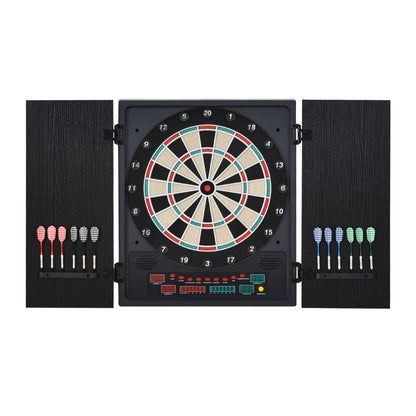 Electronic Dartboard Set, 27 Games Modes and 202 Variations, LED & 12 Soft Tip Darts and Cabinet to Storage, Ready-to-Play Multi-Game Option Darts Machine