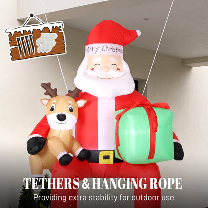 9.3ft Giant Christmas Inflatable Hanging Santa Claus Sitting w/ Reindeer, Gift Box