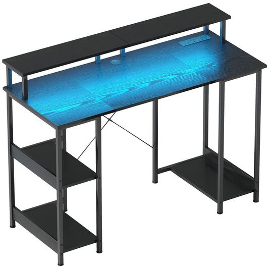LED Computer Desk, with Power Outlets and Shelves