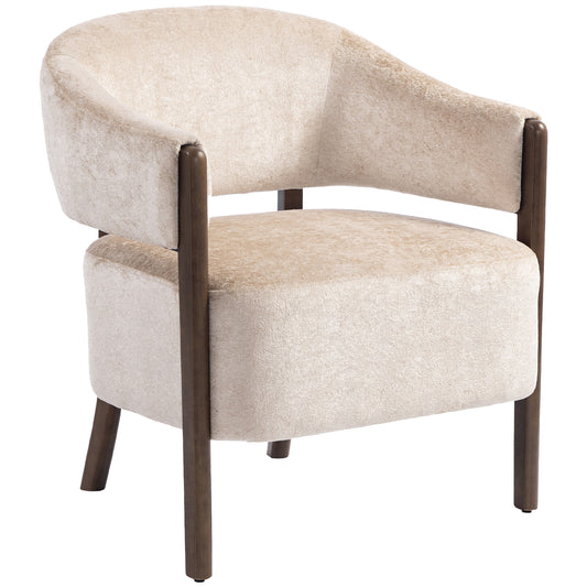 Accent Chair, Chenille Upholstered Tub Chair with Wide Seat, Solid Wood Frame and Legs, Comfy Armchair