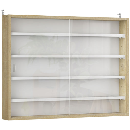 5-Tier Wall Display Shelf Unit Cabinet w/ 4 Adjustable Shelves Glass Doors Home Office Ornaments 60x80cm Natural