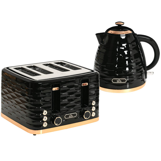 Kettle and Toaster Sets, 3000W 1.7L Rapid Boil Kettle & 4 Slice Toaster with 7 Browning Controls, Defrost, Reheat and Crumb Tray, UK Otter thermostat, Black