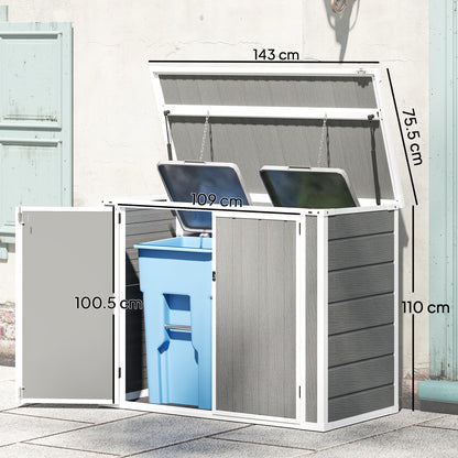 4.7 x 2.5FT Garden Shed, Double Bin Storage Shed with Lockable Doors, Outdoor Small Shed with Openable Lid for 2 Rubbish Bins, Garden Tools, Grey