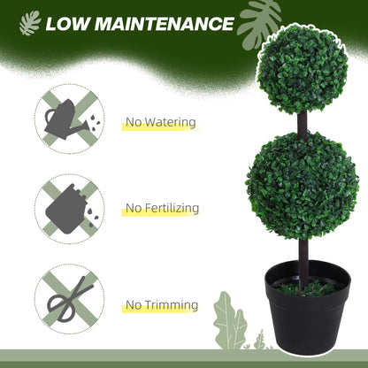Set of 2 Artificial Boxwood Ball Topiary Trees Potted Decorative Plant Indoor Décor (67cm)