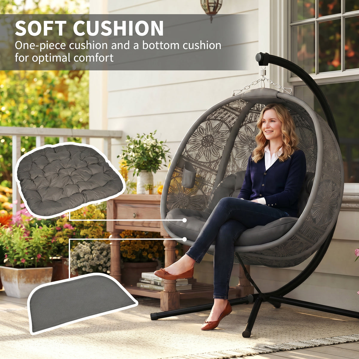 Round Egg Basket Chair, with Steel Stand